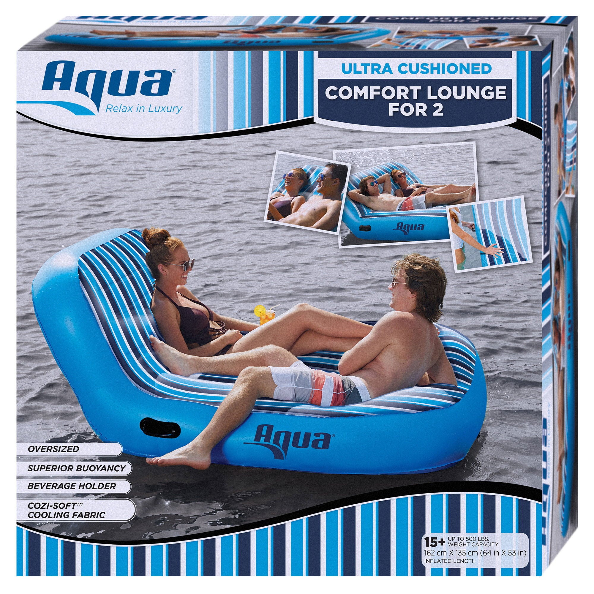 Aqua Heavy Duty Ultra Comfort Inflatable 2 Person Pool Float Recliner Lounger