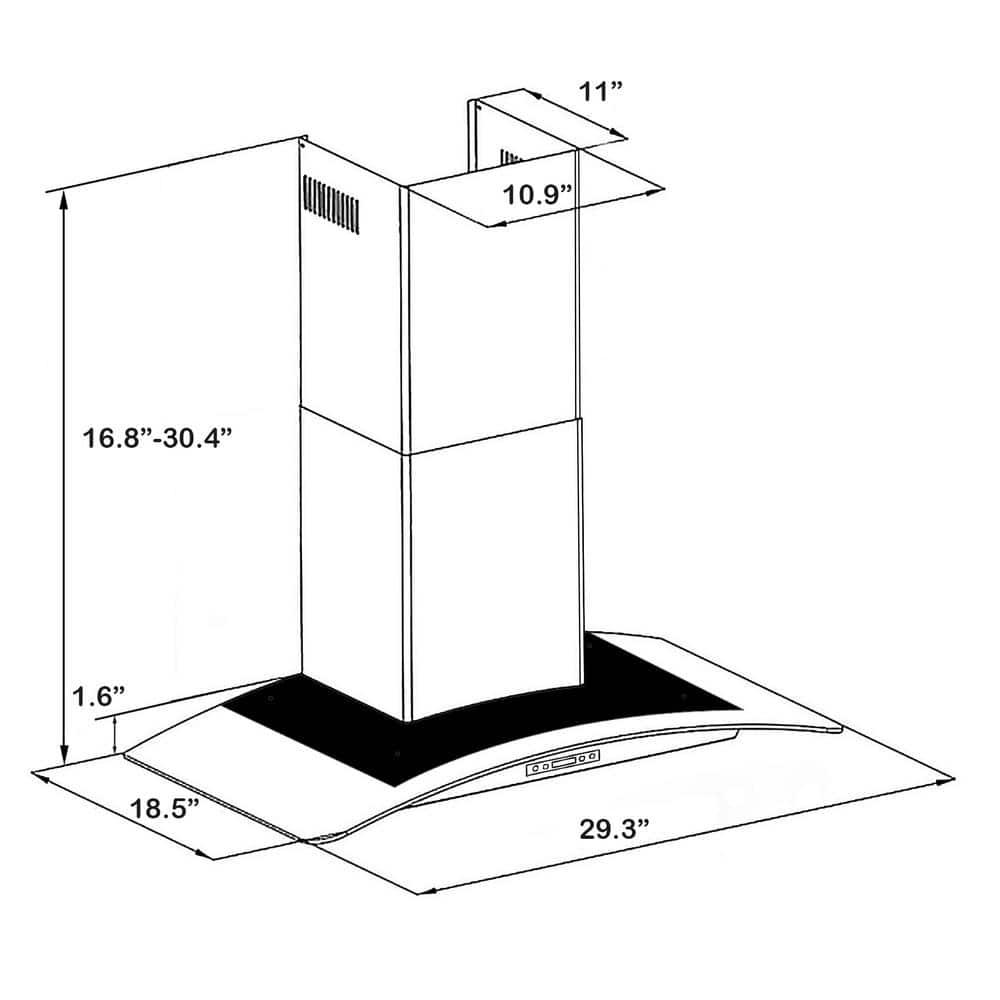 AKDY 30 in 217 CFM Convertible Wall Mount Range Hood in Stainless Steel w Tempered GlassBlack Touch Panel Carbon Filters