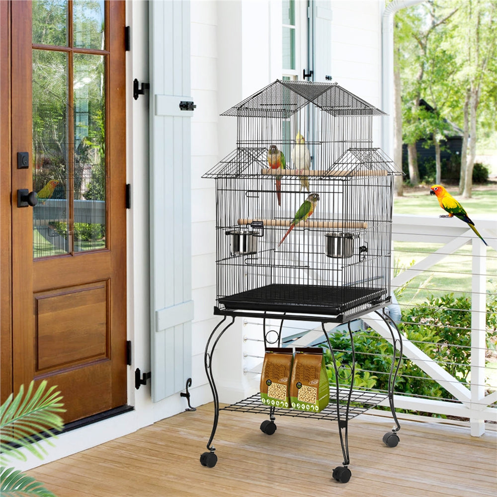 Yaheetech 55'' Rolling Standing Triple Roof Top Medium Parrot Cage for Mid-Sized Parrots Cockatiels Sun Parakeets Green Cheek Conures Caique Pet Bird Cage with Detachable Stand