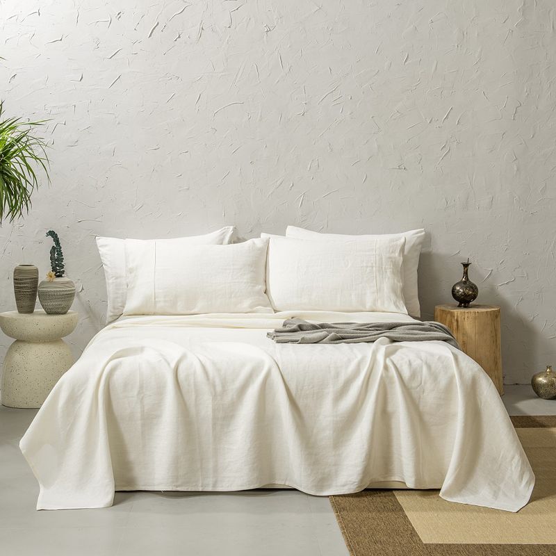 Stone Washed French Linen Sheet Set， 4 Pcs