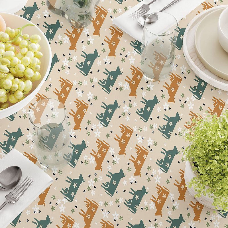 Square Tablecloth， 100% Polyester， 70x70， Cattle with Flowers