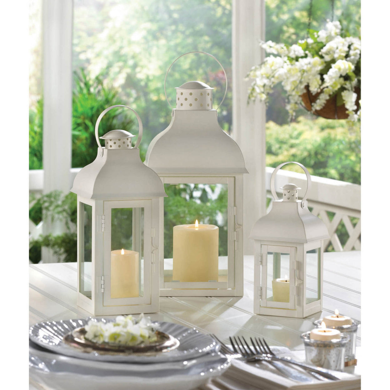 Home Decorative Romantic White Candle Lantern - 13 inches