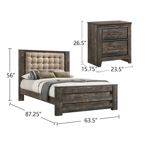 Upholstered Queen Bedroom Set in Latte and Weathered Dark Brown - - 36135830