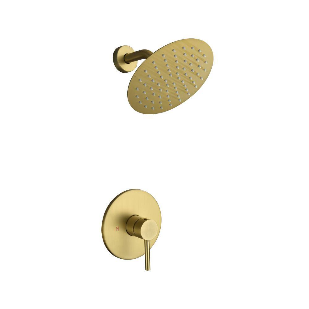 Aosspy 1-Spray Patterns with 1.5 GPM 7.87 in. Wall Mount Round Fixed Shower Head with Adjustable Temperature Flow in Gold AS-0727