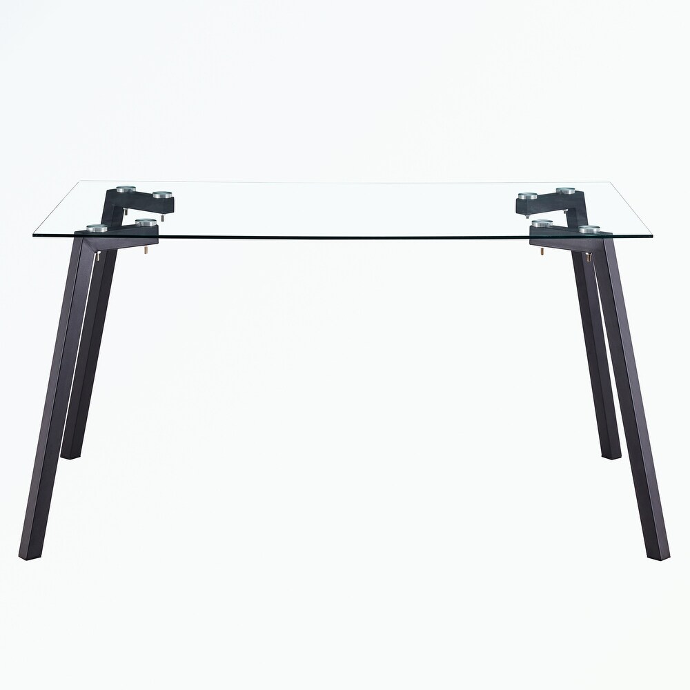 Rectangular Glass Dining Table with Glass Tabletop and Metal Legs