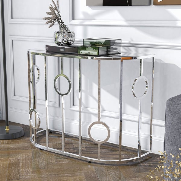 Hoop Glam Chrome Mirror Sofa Table by Furniture of America