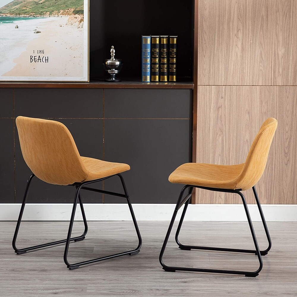 Modern Faux Leather Dining Chairs with Metal Frame (Set of 2)   Water Resistant