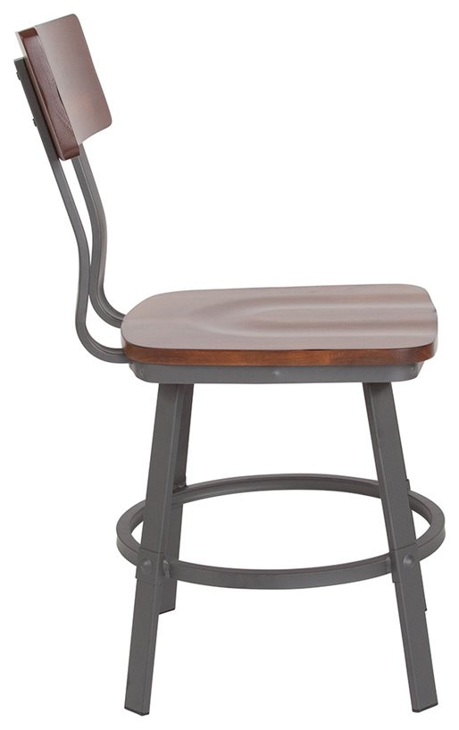Flash Furniture Flint Metal Dining Side Chair in Rustic Walnut   Industrial   Dining Chairs   by Homesquare  Houzz