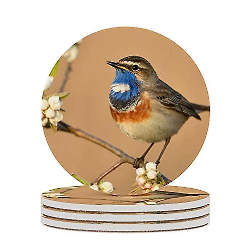 Colourlife Round Drink Coasters 1 Pc Bluethroat Bird Close Up Absorbent Ceramic Coffee Coasters For Drinks With Cork Base Housewarming Gift For Home D