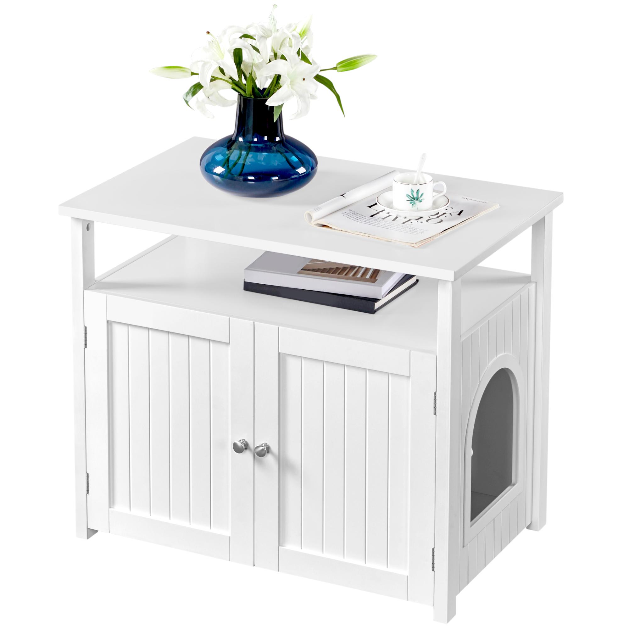 Topeakmart White Hidden Cat Litter Box with Storage Shelf， 31.5