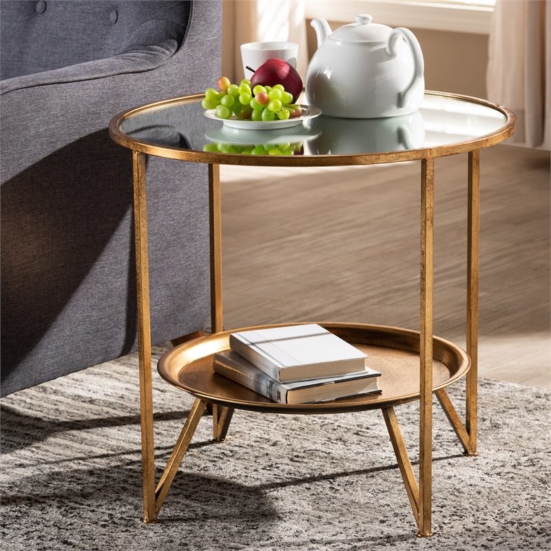 Baxton Studio Tamsin Gold Finished Metal and Mirrored Glass Table   Contemporary   Side Tables And End Tables   by HedgeApple  Houzz