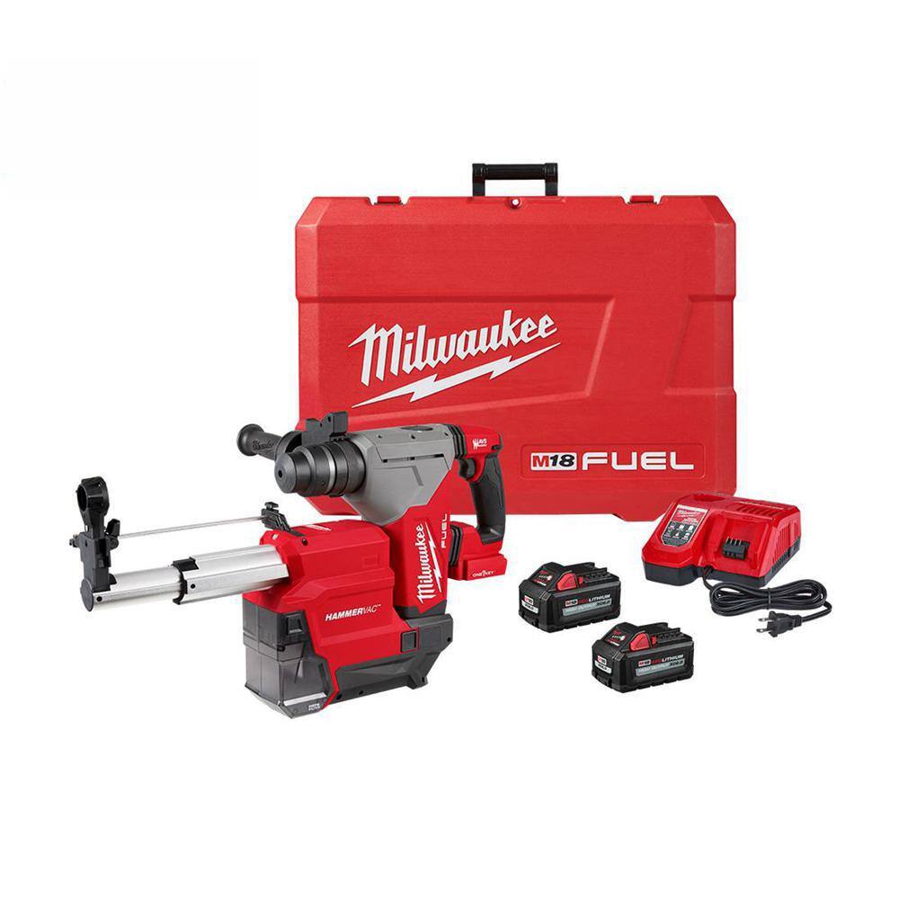 MW M18 FUEL 18V Lithium-Ion Brushless 1-18 in. Cordless SDS-Plus Rotary HammerDust Extractor Kit Two 6.0Ah Batteries 2915-22DE