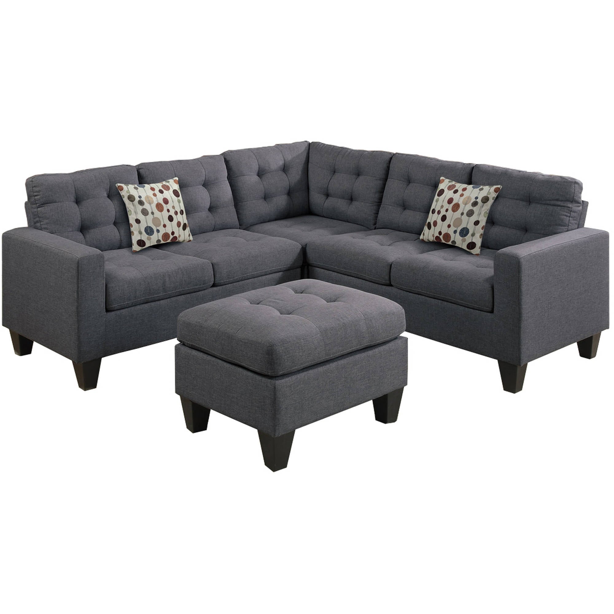 Bobkona Norton 4-Piece Sectional with Ottoman Set, Multiple Colors