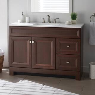 Home Decorators Collection Sedgewood 48.5 in. W Configurable Bath Vanity in Cognac with Solid Surface Top in Arctic with White Sink PPLNKDCG48D