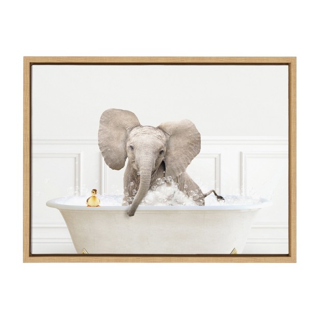 X 24 quot Sylvie Baby Elephant Bath Framed Canvas By Amy Peterson Natural Kate amp Laurel All Things Decor