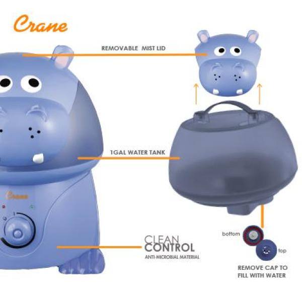 Crane 1 Gal. Adorable Ultrasonic Cool Mist Humidifier for Medium to Large Rooms up to 500 sq. ft. - Hippo EE-8245