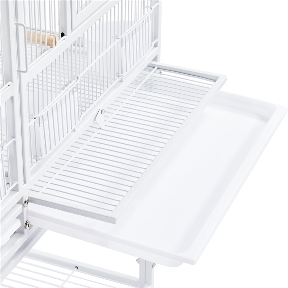 Yaheetech Stackable Wide Bird Cage Cockatiels Metal Bird Cage Divided Breeder Cage with Rolling Stand， White