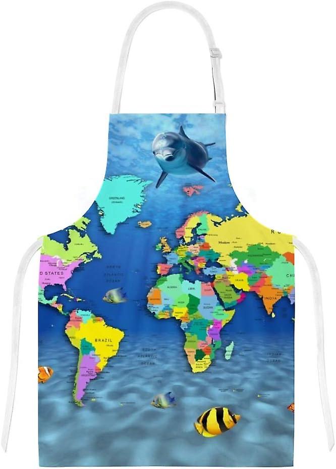 Insulation Kitchen Oven Mitts Potholder Apron 3pcs Set Dolphins World Map Non Slip Heat Resistant Gloves For Baking Cooking Bbq