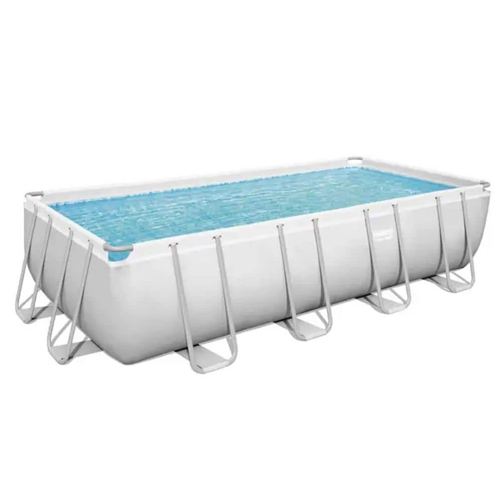 Bestway 18 ft. x 9 ft. x Rectangular 48 in. Deep Metal Frame Above Ground Swimming Pool Set 56468E-BW