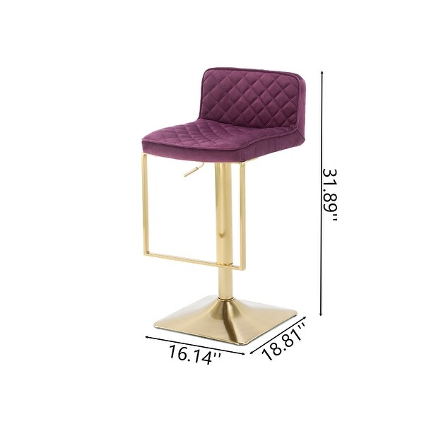 31.89 in. Adjustable Height Metal Frame Bar Stool with Velvet Seat