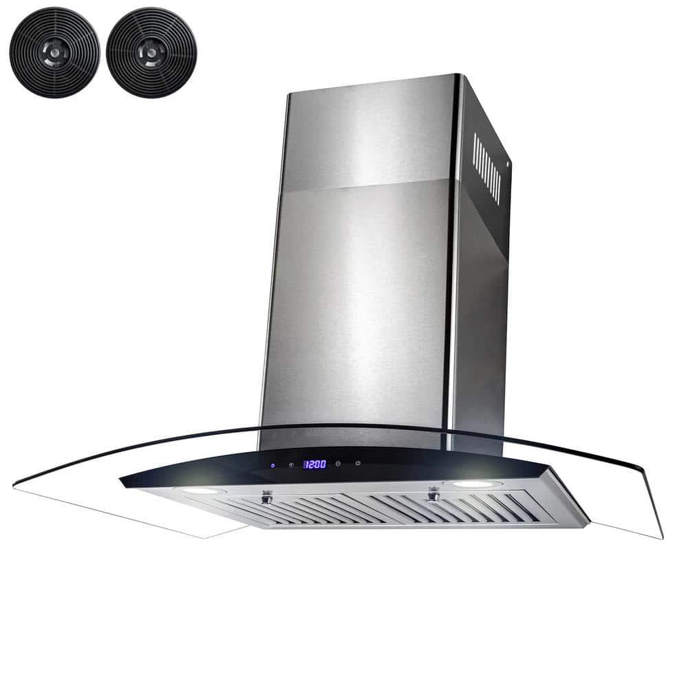 AKDY 30 in 217 CFM Convertible Wall Mount Range Hood in Stainless Steel w Tempered GlassBlack Touch Panel Carbon Filters