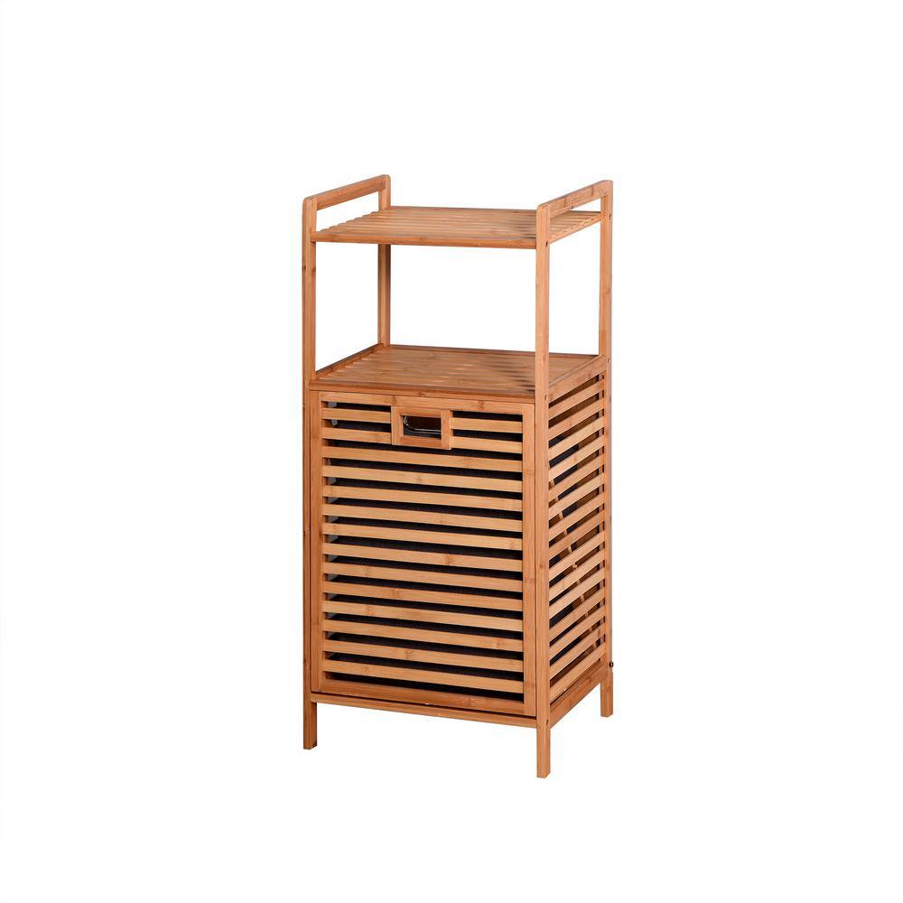 FUNKOL Bathroom Laundry Basket Bamboo Storage with 2-Tier Shelf W409lyp34117