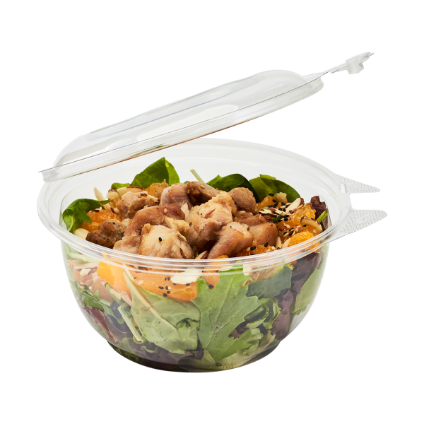 Karat 32oz PET Plastic Tamper Resistant Hinged Salad Bowl with Dome Lid - 240 sets