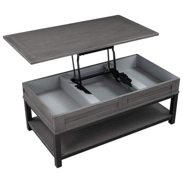 Lift Top Coffee Table with Inner Storage Space and Shelf， Wooden Lift Tabletop， Sofa Side Table - as picture