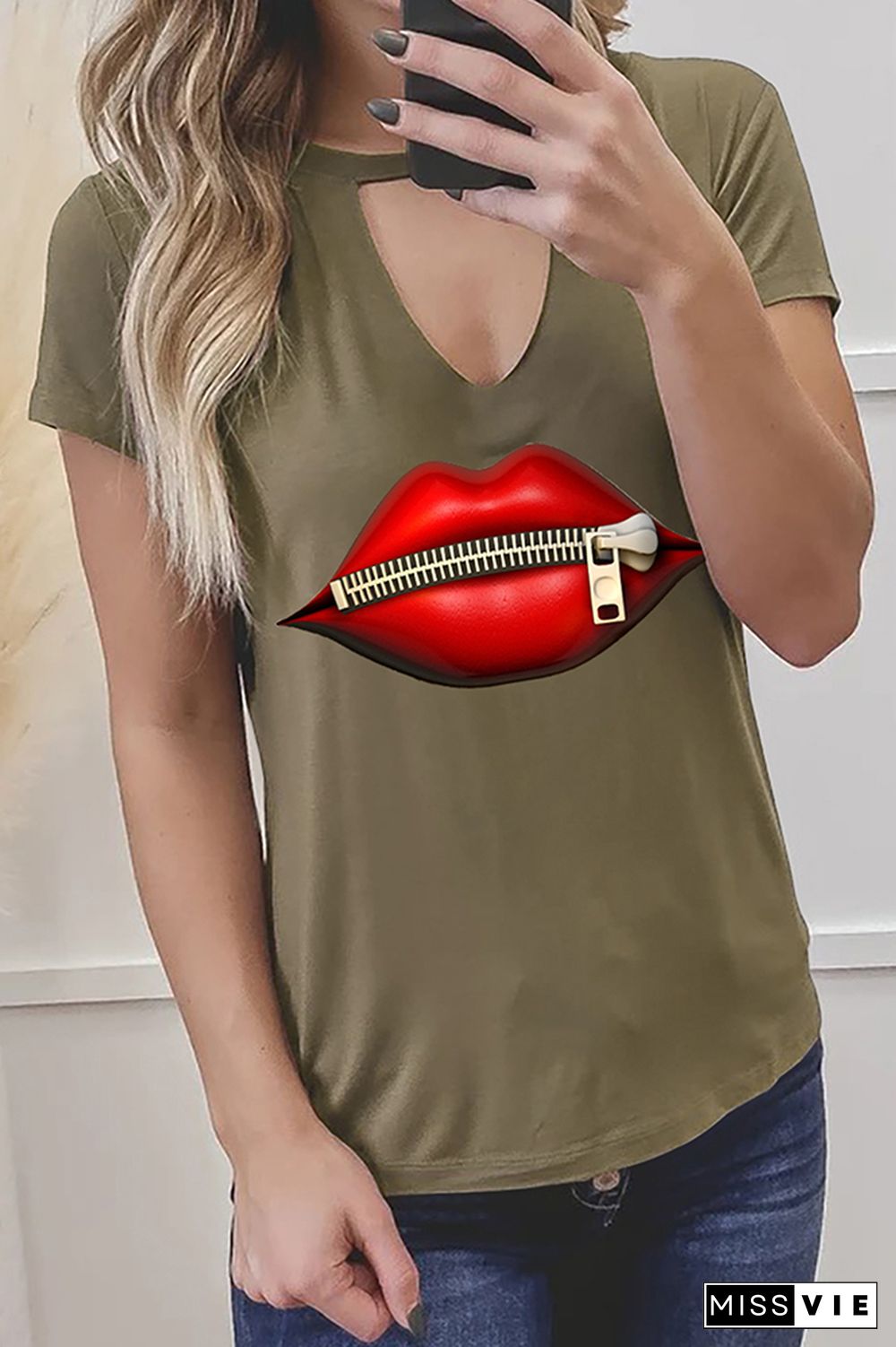 Lips Print Graphic Tees for Women Wholesale Short Sleeve T shirts Top