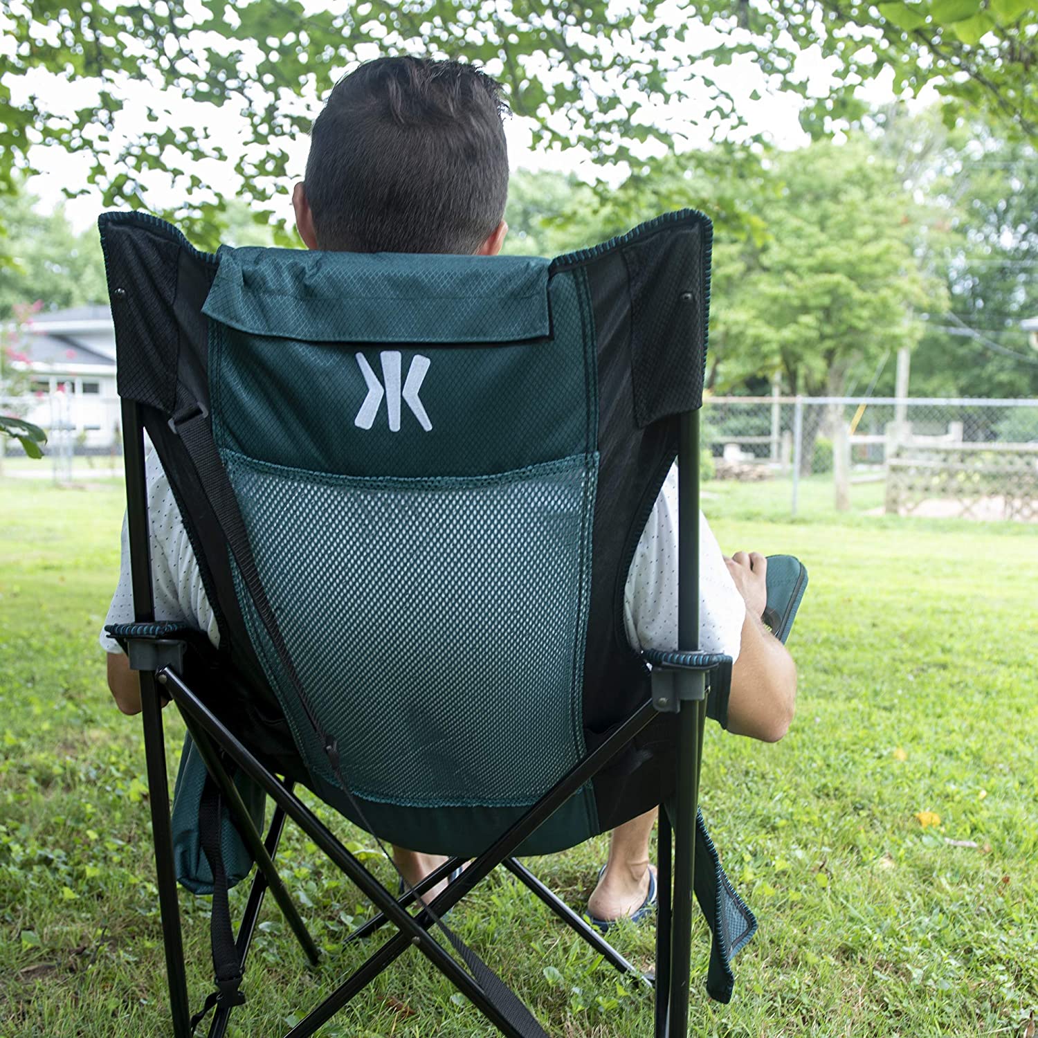 Sling Folding Camping Chair - Enjoy The Outdoors in This Outdoor Chair with a Built-in Cup Holders and Side Organizer OR Side Cooler - Includes a Detachable Pillow