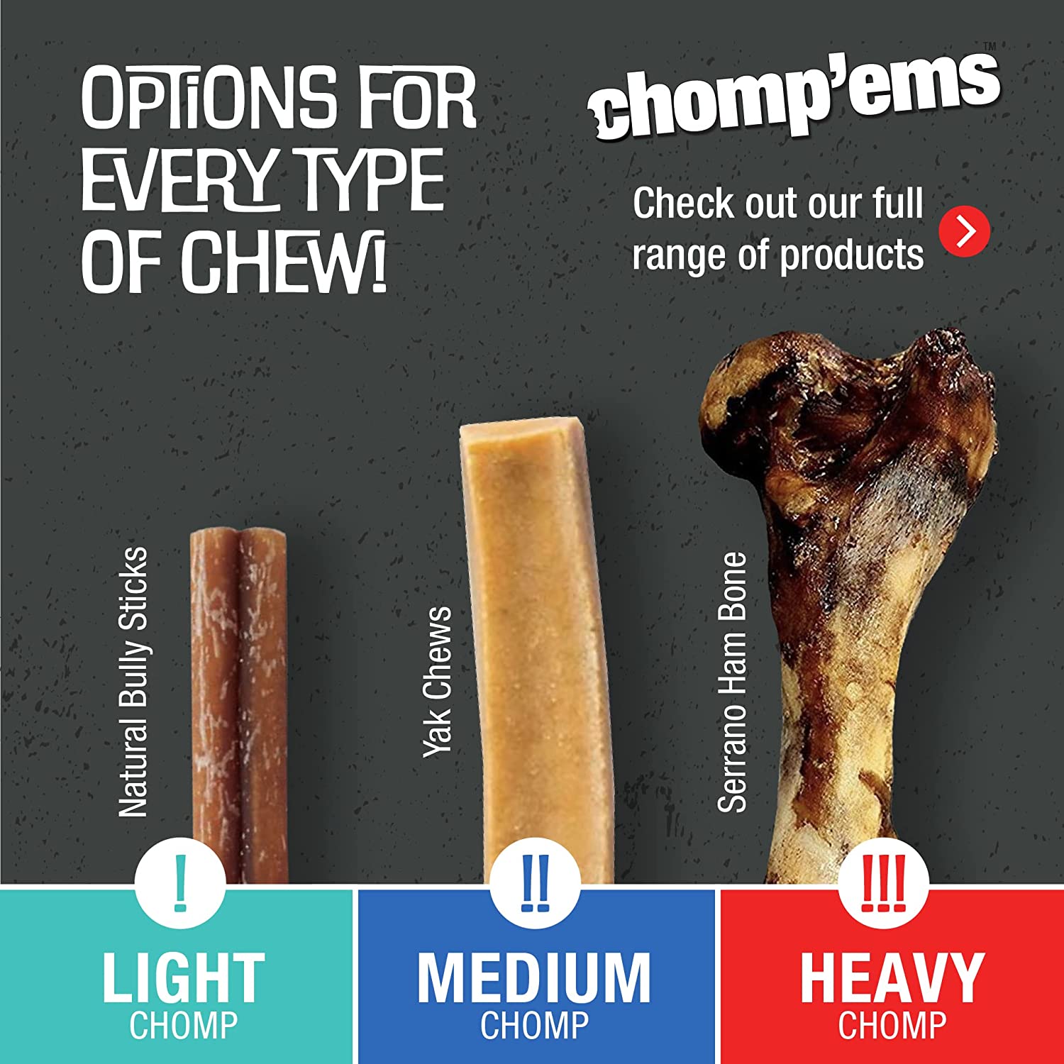 Chomp 'ems Chicken Hide Free Dog Chews - Rawhide Free Dog Treats - No Hide Alternative Chew Treat for All Life Stages， Bone， 2