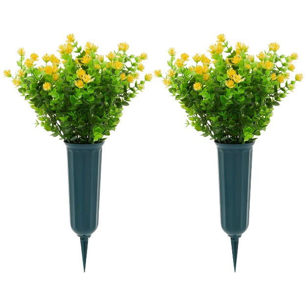 Bright Creations 6 Bundles Yellow Artificial Flowers With 2 Cone Vases Faux Fake Plant For Cemetery Outdoor Decor 8 6 X 13 In