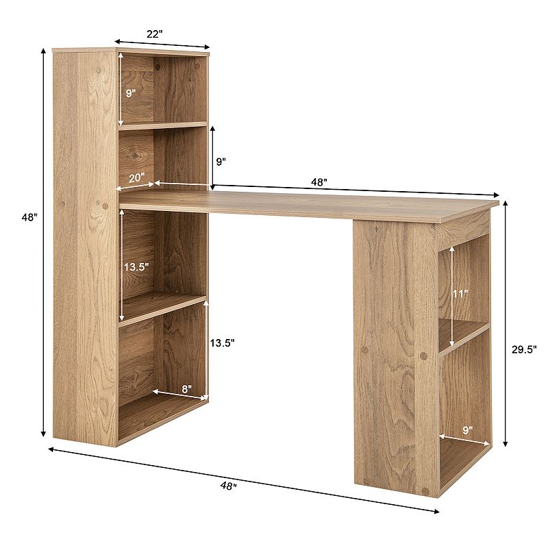 Computer Desk Writing Workstation Office with 6-Tier Storage Shelves