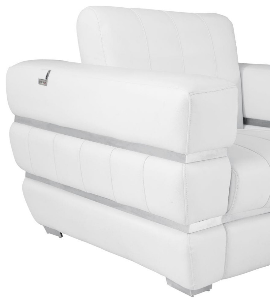 Winter White Stripe Top Grade Italian Leather Chair   Contemporary   Armchairs And Accent Chairs   by UStradeENT LLC  Houzz