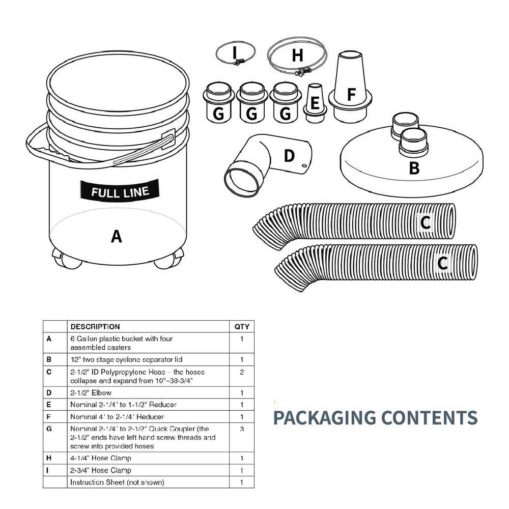 POWERTEC 4 in. Cyclone Dust Collector and Separator Kit with Clear 6 Gal. Dust Bucket Hoses Reducers Couplers and Hose Clamps 70293