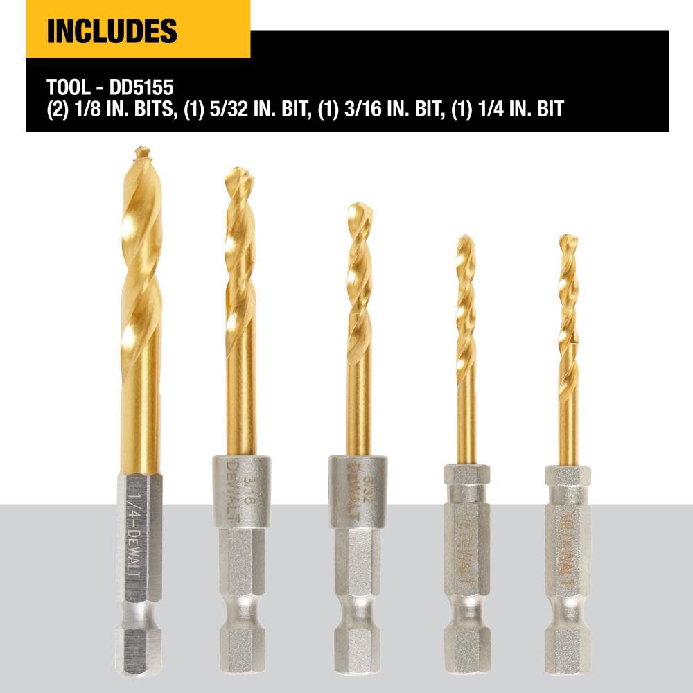 DW 5pc Impact Ready Titanium Nitride Coating Drill Set DD5155 from DW