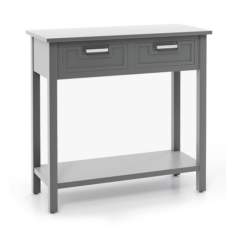 Narrow Console Table With Drawers And Open Storage Shelf-gray