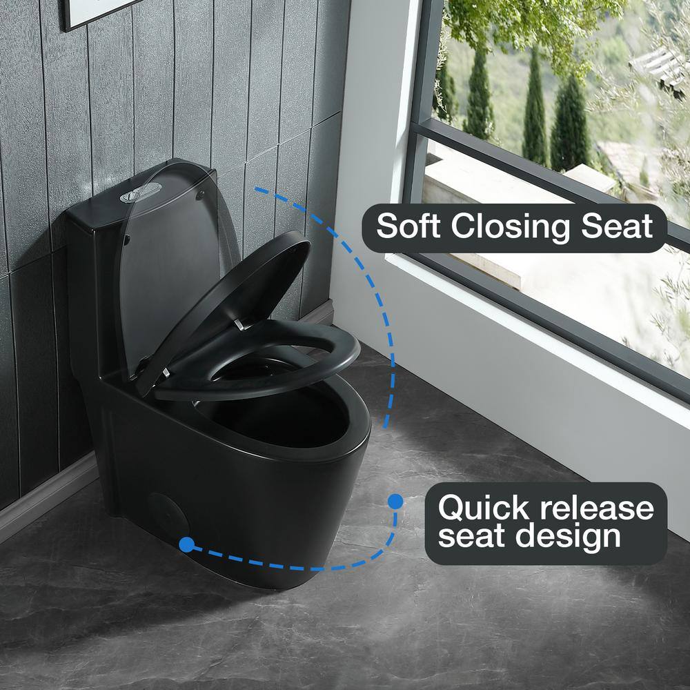 Abruzzo One-Piece Toilet 1.1 GPF1.6 GPF Dual Flush Elongated Toilet 1000 Gram MaP Flushing Score Toilet in Matt Black 23T01-MB