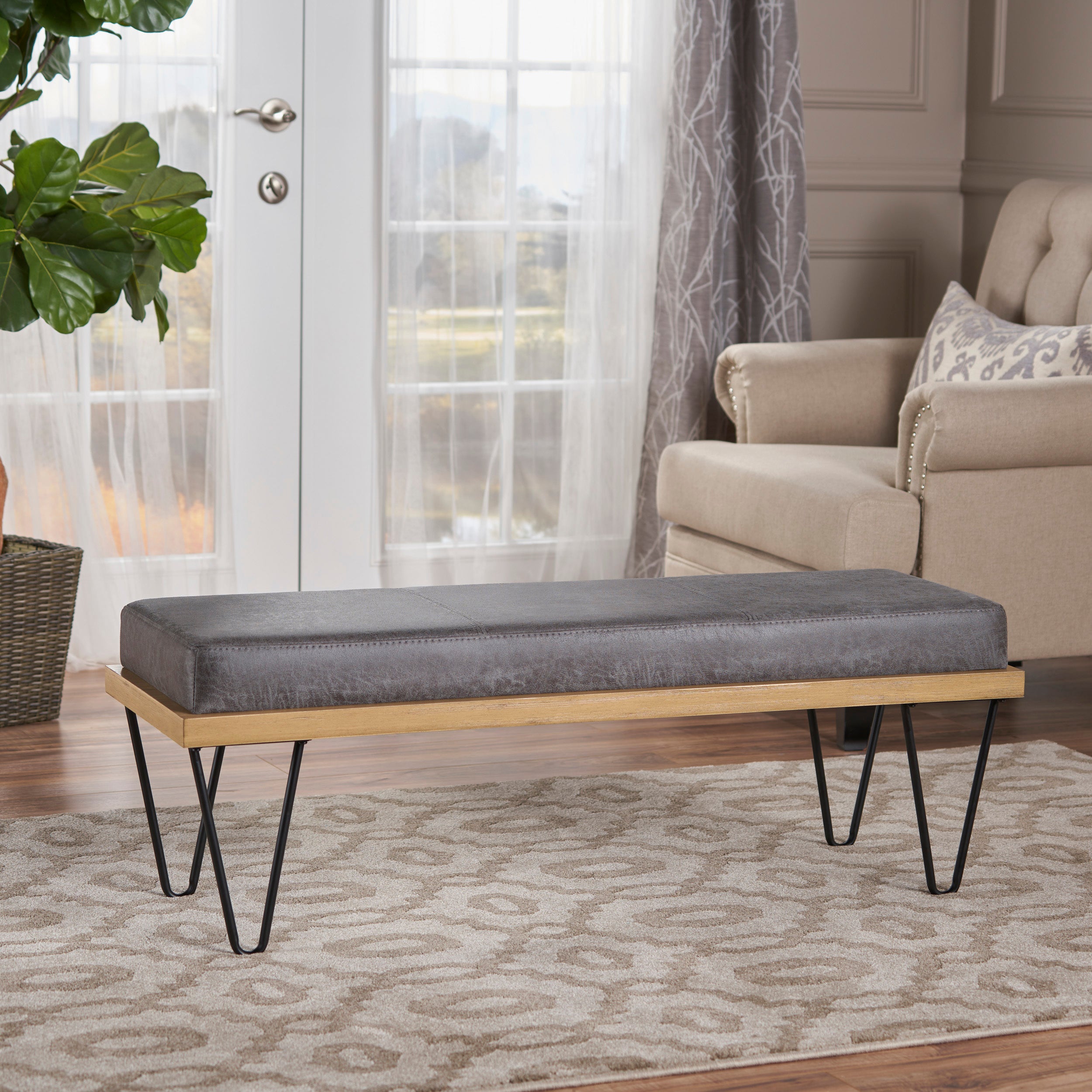 Elaina Industrial Modern Microfiber Bench