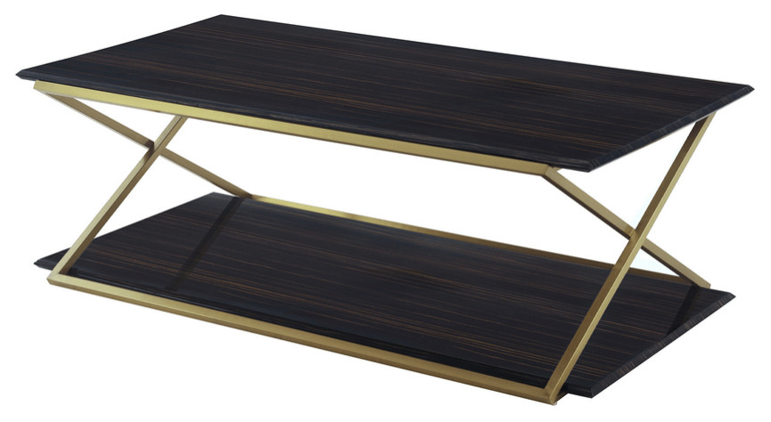 51 quotDark Brown And Gold Rectangular Coffee Table With Shelf   Coffee Tables   by HomeRoots  Houzz