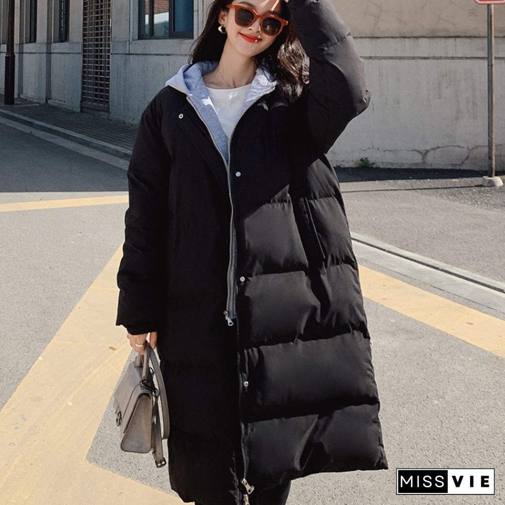 Winter New Hooded Long Coats And Jackets Women Korean Fahsion Fake Two Piece Thick Parkas Ladies Casual Parkas Outwear