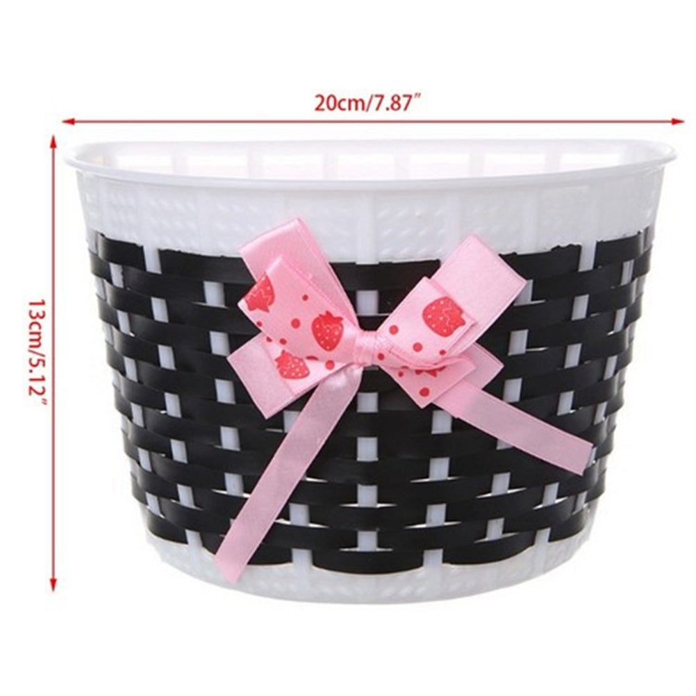 Hemoton Lovely Bike Basket Outdoor Knitted Bowknot Front Basket For Children Girl - Size S(Black)