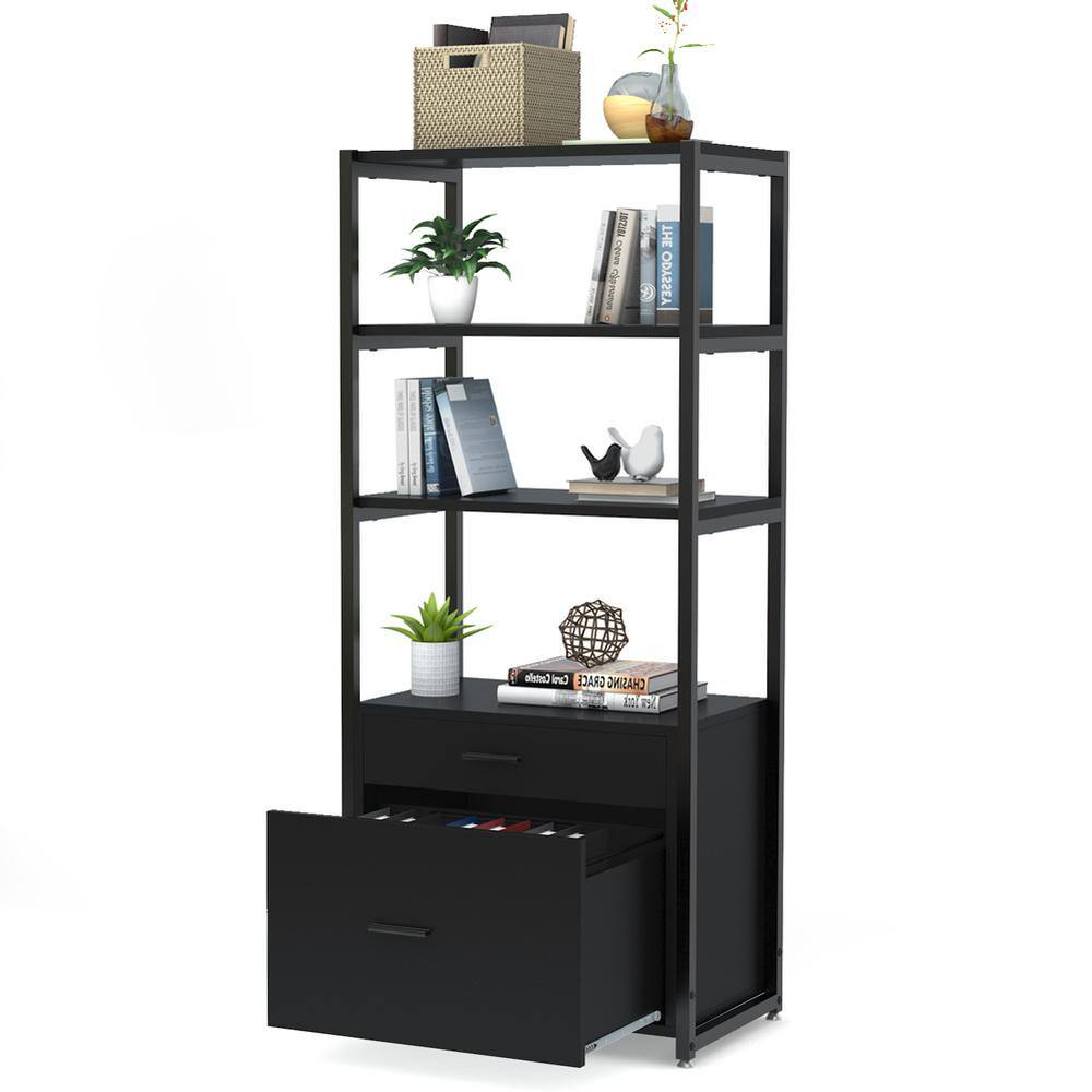 TRIBESIGNS WAY TO ORIGIN Earlimart 60 in. Black Engineered Wood and Metal 4 Shelf Etagere Bookcase with 2 Drawers TJHD-QP-1234