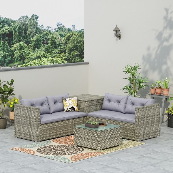 4 Piece Outdoor Furniture Sofa Set with Storage Box