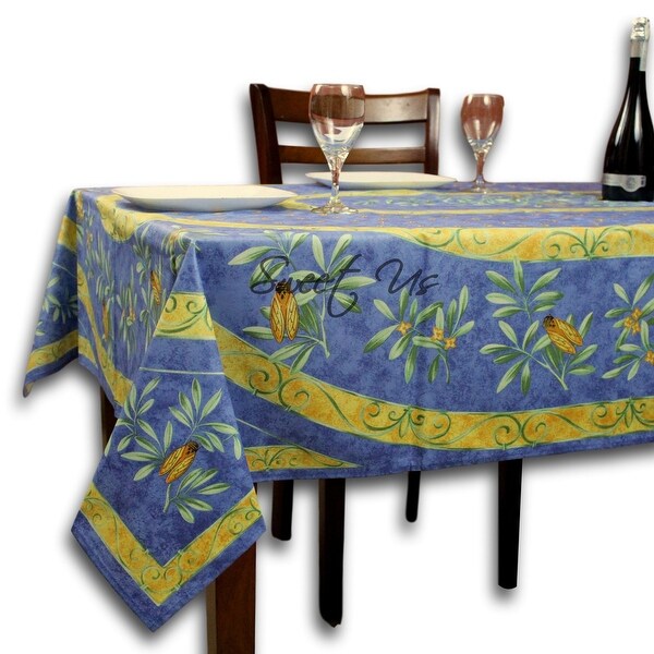 Wipeable French Spill Resistant Bees Print Acrylic Coated Tablecloth