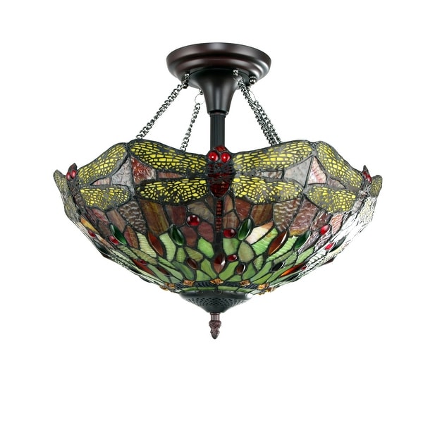  Style Dragonfly Design 2-light Dark Bronze Semi-Flush Fixture