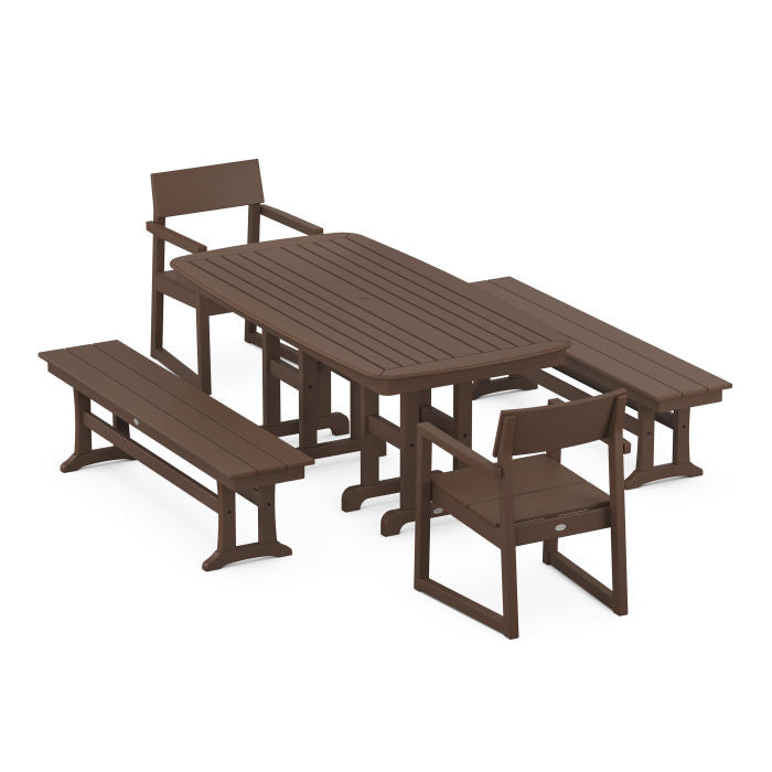 Polywood EDGE 5-Piece Dining Set with Benches PWS1265-1