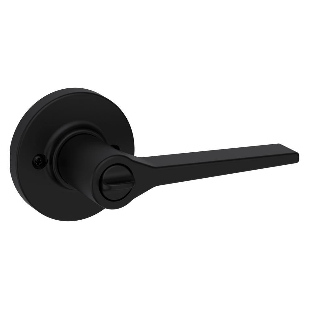 Kwikset Hollis Round Rose Matte Black Keyed Entry Door Lever featuring SmartKey Security 405HSLRDT514SMT