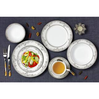 Lorren Home Trends 57-Piece Patterned Silver Accent Bone China Dinnerware Set (Service for 8) Juliette-57