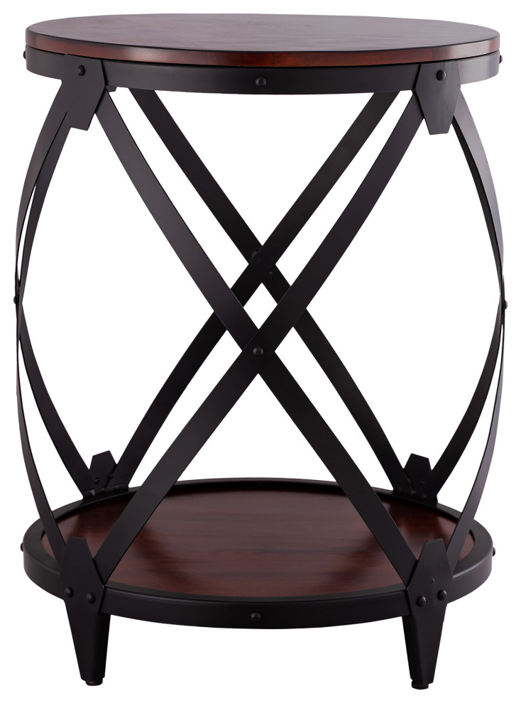 Carolina Classics Bardot Solid Wood Drum End Table in Brown and Black   Industrial   Side Tables And End Tables   by CAROLINA CLASSICS  Houzz